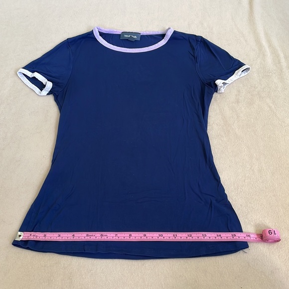Navy ModCloth Ringer Short-Sleeved Tee, White and Lavender Trim, XXS - Picture 3 of 5